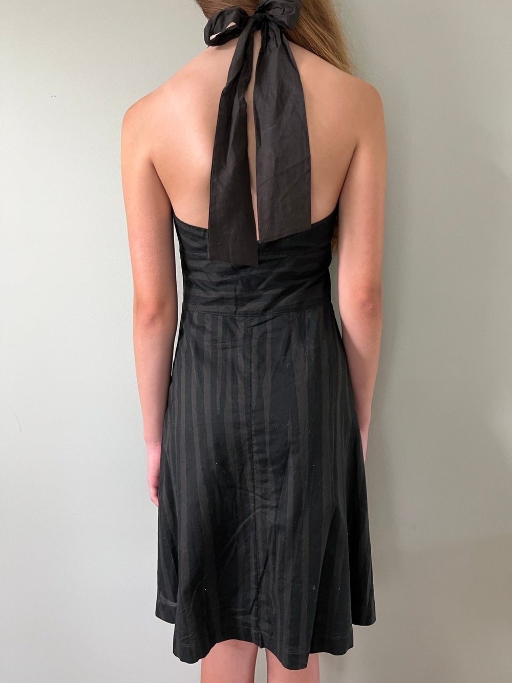 Womens Vintage 1990s Halter Style Striped Black Sun Dress | Rogan size 7 - Picture 7 of 9